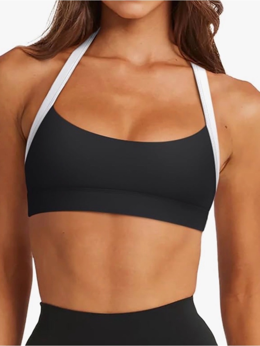 Amazon Black Sports Halter Bra with White Straps